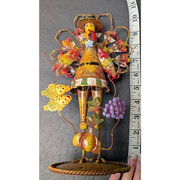 Thanksgiving Colorful Standing Metal Turkey 10" Holiday Table Decor Country Fun - Picture 7 of 7